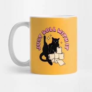 Roll with it Black Cat in yellow Mug